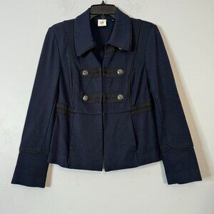CAbi Women Military Stretch Blazer Jacket Collared Long Sleeves Dark Blue Medium